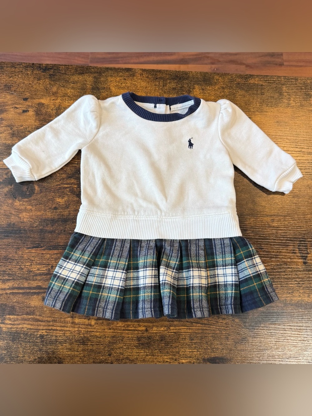 Ralph Lauren EUC Baby Girl Plaid Skirt Dress Infant Size 6M Navy/Green/Ivory